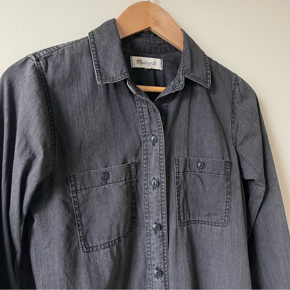 MADEWELL Washed Black Denim Long Sleeve Button Front Shirtdress - Picture 2 of 14